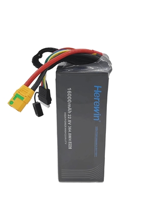 Aquí hay 6S1P 25C Lipo Drone Batería 16000mAh 22.8V 2C 1.96KG