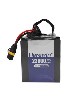 Batería para drones UAV de paquete suave 53.2V Herewin 14S 22000MAH AI Drones para aviones LFP LIPO Batería agrícola