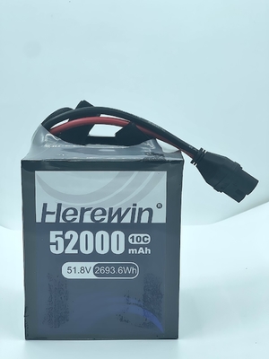 Batería para drones UAV de paquete suave 51.8V Herewin 14S 52000MAH AI Aviones Drones agrícolas LFP Batería LIPO