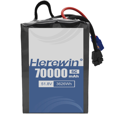 Aquí hay una batería de estado semisólido 14S2P 51.8V 70000mAh con litio y LiFePO4