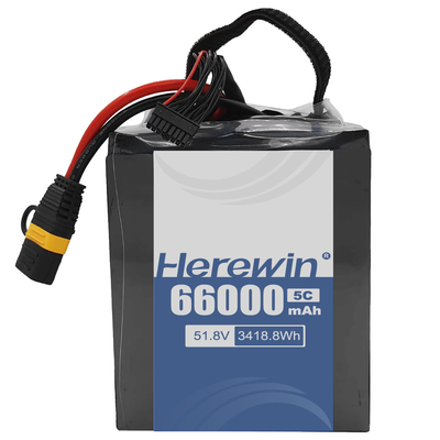 Solución de energía de capacidad 14S2P 51.8V 66000mAh para UAV Batería de estado semi sólido 800 Vida útil del ciclo y diseño ligero
